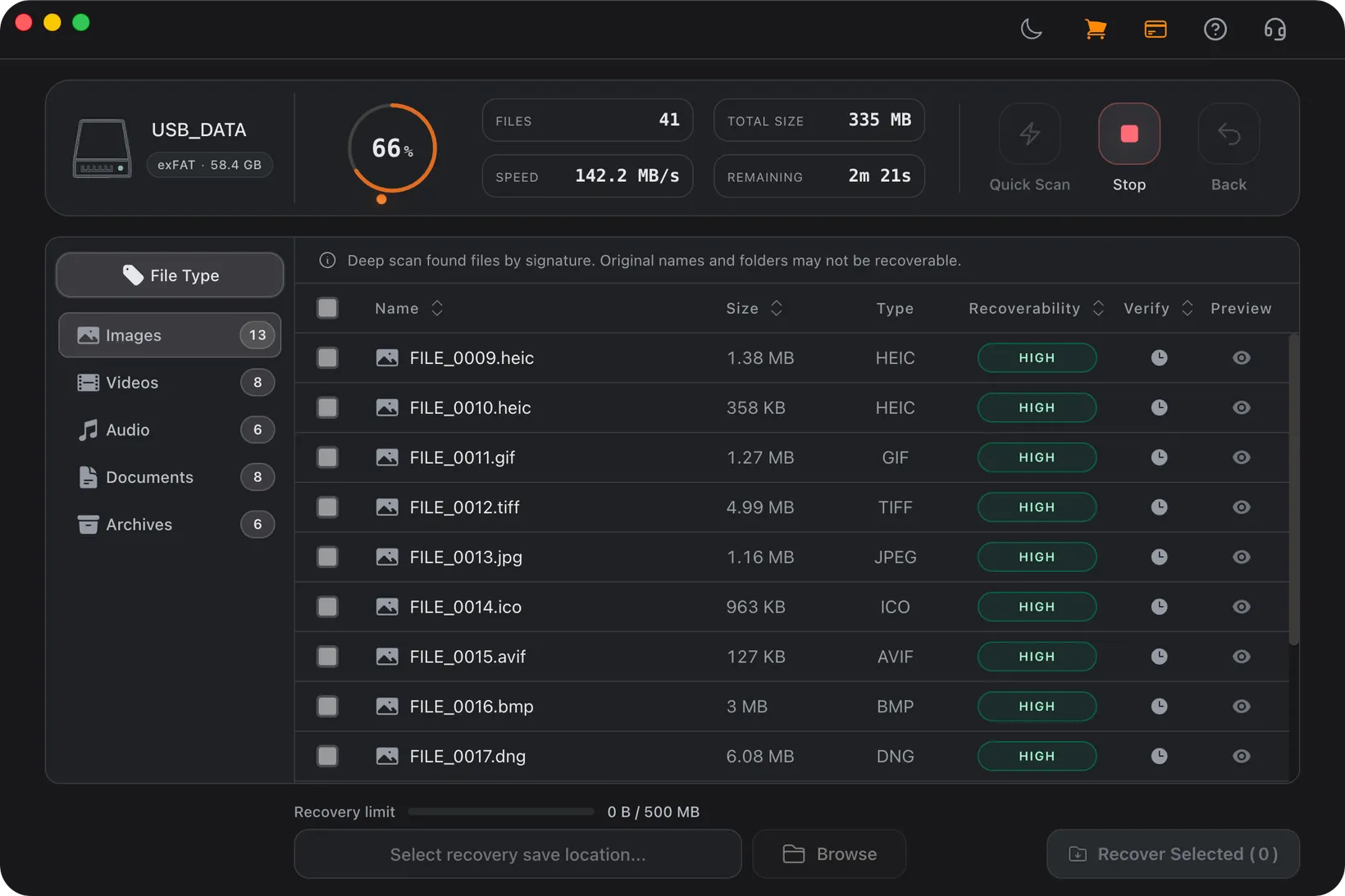 Refindo running a Deep Scan, finding files on the drive by their signatures.